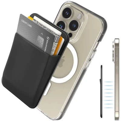 Abbildung von Sinjimoru Rutschfester Magnetischer Handy Kartenhalter für MagSafe, Kreditkartenetui Wallet Magnetic Card Holder kompatibel mit iPhone 16 15 14 13 12 Reihe. M Basic Black