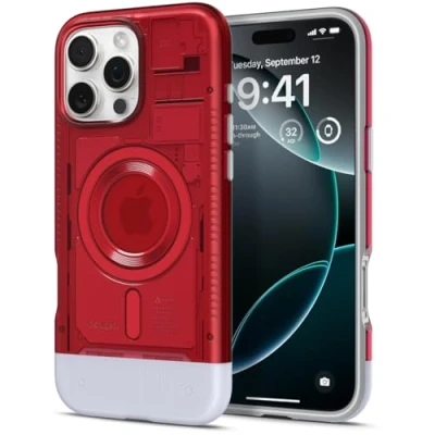 Abbildung von Spigen Classic C1 MagFit Hülle für iPhone 16 Pro Max, Kompatibel mit MagSafe Zubehör Ruby
