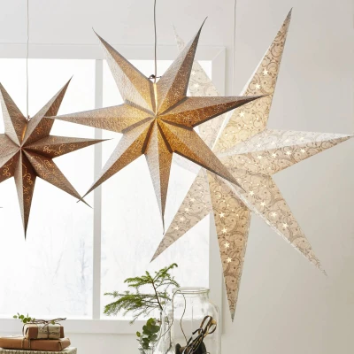 Abbildung von STAR TRADING LED Dekolicht, Papierstern &#039;Decorus&#039;, handgeschöpftes Papier, weiß, Ø 63cm