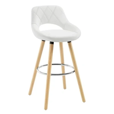 Abbildung von WOLTU BH111ws 1 x Barhocker Stück Barstuhl aus Kunstleder Holzgestell mit Lehne + Fußstütze Design Stuhl Küchenstuhl Optimal Komfort Weiß