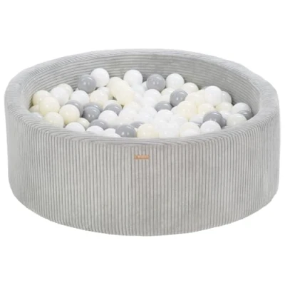 Abbildung von Bällebad Bällepool Bällebecken Spielbecken Kordsamt Bezug 300 Bälle rund ⌀90 cm (Farbe des Pools/der Bälle: grau/weiß, grau, gelb (pastell))