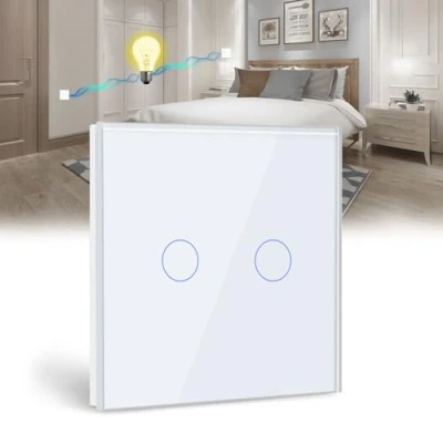 Abbildung von BSEED Touch Lichtschalter 2 Fach Wege Glas Weiß LED Schalter Touchscreen Funktioniert mit Lampe EU Standard(Nicht Smart Schalter)