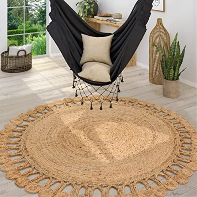Abbildung von Paco Home Teppich &quot;Viborg 597&quot;, rund, handgefertigter Natur Teppich, Jute, Modern, Boho, Ethno