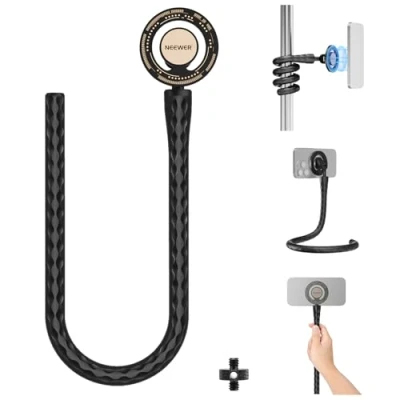 Abbildung von Neewer Magnetische, Flexible Handyhalterung mit 1/4 Zoll Schraubadapter, Mini Stativ, Selfie Stick, kompatibel MagSafe iPhone, Samsung, Android Handys für Lenker/Laufband/Kinderwagen, GP 19