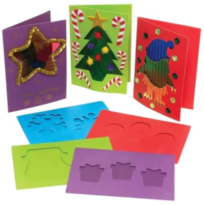Abbildung von Baker Ross FE946 Weihnachts Apertur Grußkarten 15er Pack, Kartenrohlinge für die Kartenherstellung, Gestalte deine eigenen Weihnachtskarten, Ideal Kinder Kunst und Bastelprojekte, Rot,Grün,Blau