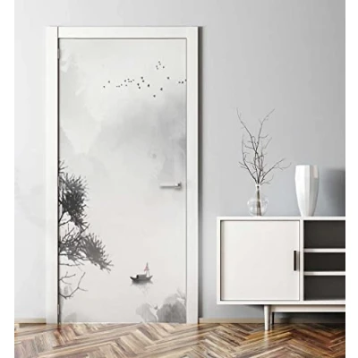 Abbildung von MyMaxxi Tür bekleben mit Türtapete Selbstklebend 90x200 Asia Landschaft verschönern Türfolie Türaufkleber XXL Aufkleber Folie Türposter Türklebefolie Steine Horizont Ausblick schwarz Weiss