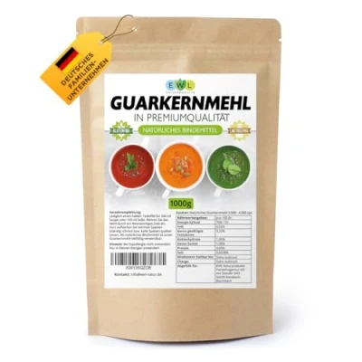 Abbildung von EWL Naturprodukte Guarkernmehl für Eis 1kg, Guar Gum Vegan und Glutenfrei, Bindemittel E 412 3.500 cps, in Deutschland kontrolliert abgefüllt