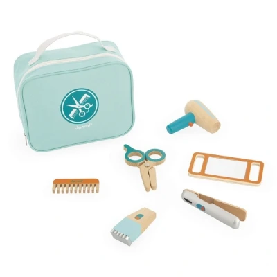 Abbildung von Janod Friseurkoffer Imitationsspiel für Berufe incl. 6 Accessoires aus Holz Regt die Fantasie an FSC zertifiziert Farbe auf Wasserbasis Ab 3 Jahren, J06549