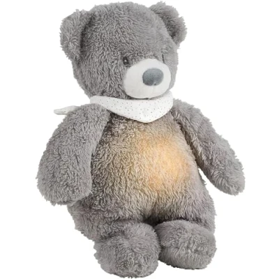 Abbildung von Nattou Kuscheltier Nachtlicht Bär, Sleepy, 7 natürliche Farben, Integrierte Spieluhr, USB Akku, 19,3 x 11 30,5 cm, Vegan, Plüsch/Polyester, Grau