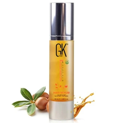 Abbildung von GK Hair Global Keratin Sérum capillaire antifrisottis à l&#039;huile d&#039;argan 100% biologique 50ml Lissage renforçant et Protection contre la chaleur Shine Frizz Control Dry Damage Repair