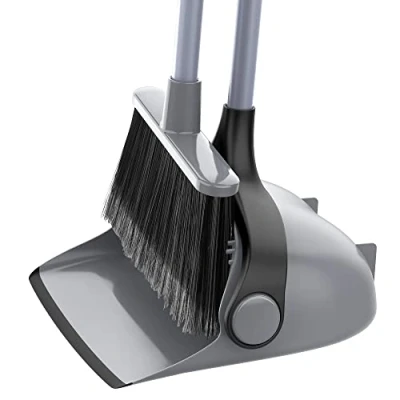 Abbildung von MR.SIGA Besen und Kehrschaufel Set mit langem Stiel, Standbesen für die Bodenreinigung, leichtes Kehrset den Innen Aussenbereich, 51.7&quot;(131 cm) Langer Grau