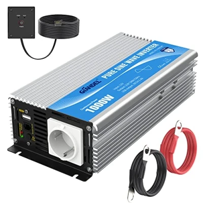 Abbildung von GIANDEL 1000W KFZ Wechselrichter 12V auf 230V Reiner Sinus Spannungswandler Umwandler Inverter Konverter mit Fernbedienung EU Steckdose &amp; 2.4A USB Anschluss