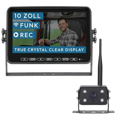 Abbildung von VSG24 10“ Element Wired PRO HD Funk Rückfahrsystem für Wohnmobil &amp; LKW, KFZ Set Rückfahrkamera kabellos + Monitor DIY Nachrüsten 12V 24V Kamera digital Auto Rückspiegel Pferdeanhänger Dashcam