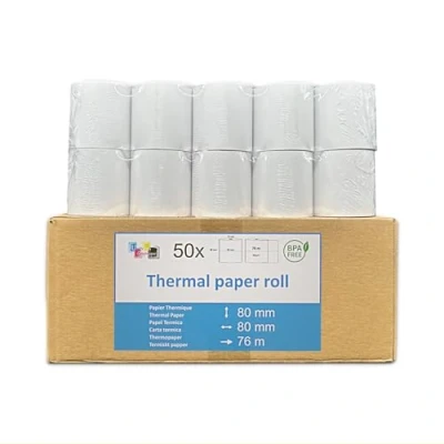 Abbildung von 50 EC Cash Thermorollen 80 x 12 Für Geräte mit Thermodrucker, Thermopapier Bonrolle, Bisphenol A frei. Lauflänge 78,8 m. den Einsatz in Kassensystemen und Thermodruckwerken