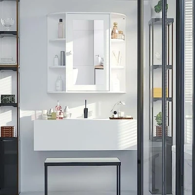 Abbildung von HOMCOM Spiegelschrank Badspiegel Wandmontage Hängeschrank Badeschrank mit 8 Fächern Mehrzweckschrank für Badezimmer Weiß 66 x 17 63 cm