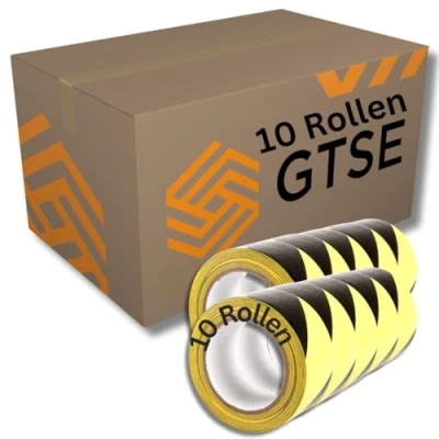 Abbildung von GTSE Markierungsklebeband 10 Rollen 50 mm x 33 m Selbstklebendes Absperrband Gestreiftes Warnband zur Boden und Sicherheitsmarkierung, Flatterband Gelb/Schwarz