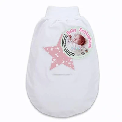Abbildung von babybay Schlupfsack Organic Cotton mit Gurtschlitz, weiß Applikation Stern beere Sterne