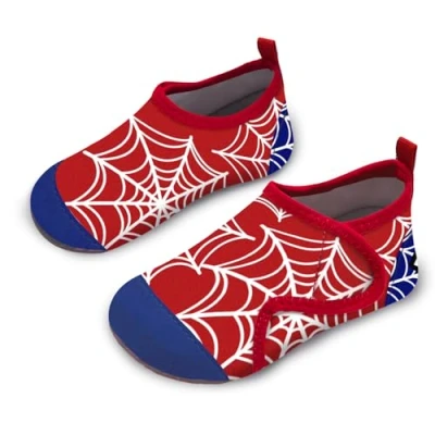 Abbildung von Badeschuhe Kinder Strandschuhe Schwimmschuhe Jungen Baby Wasserschuhe Schnell Badesoken Aquaschuhe Trocknend Barfuss Schuhe（Spinnennetz Rot Blau 34/35）