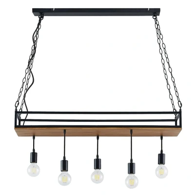 Abbildung von Lindby Pendelleuchte Kirista, 5 flg., schwarz, Holz, 100 cm