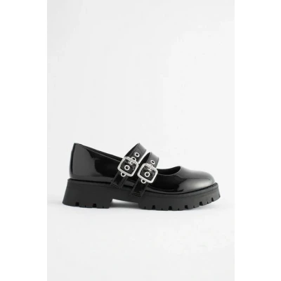 Abbildung von Next Chunky Double Buckle MARY JANE School Regular FIT Riemchenballerina für Kinder, Größe: 29, Black patent Schuhe