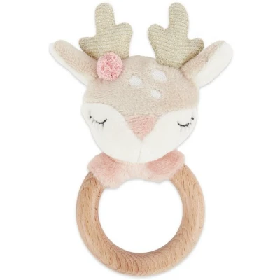 Abbildung von Bieco Greifspielzeug Holz Greifling Baby Rassel Ø 8cm, Länge 15cm Niedliche Reh Babyrassel Stoff mit Ring für Junge &amp; Mädchen Stoffrassel Greifringe