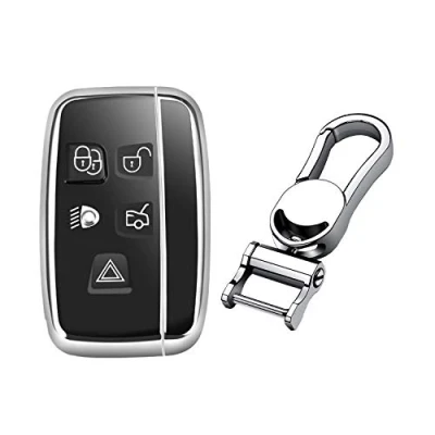 Abbildung von M.JVisun TPU Weich Autoschlüssel Fall für Land Rover Discovery 4/Sport Freelander 2 Range Evoque/Sport/Velar Silikon Schlüssel Hülle Glänzend Silber Metall Schlüsselbund