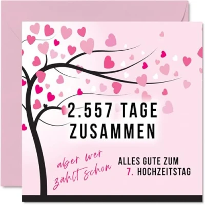 Abbildung von Stuff4 7. Hochzeitstag Karte Liebe 2557 Tage Zusammen 7 Jahrestag Geschenke für Mein Mann Ehemann Meine Frau Ehefrau, 145mm Lustig Glückwunschkarten