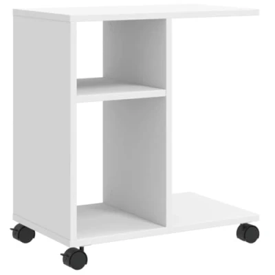 Abbildung von vidaXL Beistelltisch mit Rollen, Sofatisch Stauraum, Couchtisch für Schlafzimmer Wohnzimmer, Nachttisch Rolltisch, Weiß Holzwerkstoff