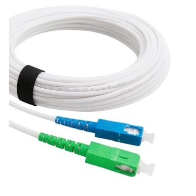 Abbildung von Elfcam® 20m LWL Glasfaser Kabel SC/APC auf SC/UPC Stecker, Simplex 9/125μm Patchkabel, Lichtwellenleiter LSZH, Weiß, 20 Meter