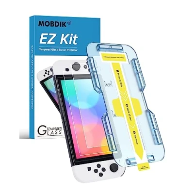Abbildung von MOBDIK Schutzfolie Glas für Nintendo Switch OLED 2021 EZ Kit Automatische Ausrichtung 2 Stück