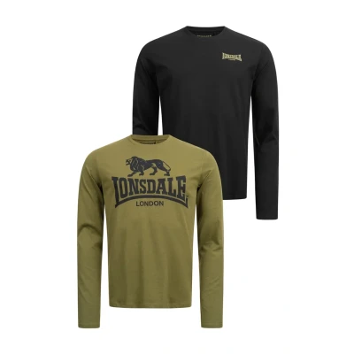 Abbildung von Lonsdale Normale Passform Doppelpack Ayrshire Langarmshirt, Herren, Größe: Medium, Black olive