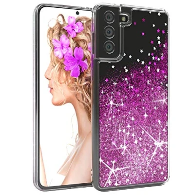 Abbildung von EAZY CASE Hülle kompatibel mit Samsung Galaxy S21 Plus 5G Schutzhülle Flüssig Glitzer, Handyhülle, Schutzhülle, Back Cover Glitter Flüssigkeit, TPU/Silikon, Transparent/Durchsichtig, Lila