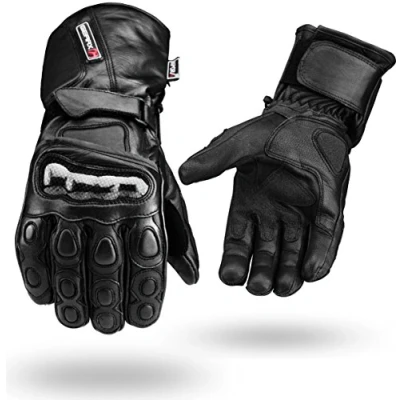 Abbildung von Winter wasserdichte Leder Handschuhe Motorrad Knöchel Schutz Schwarz, M