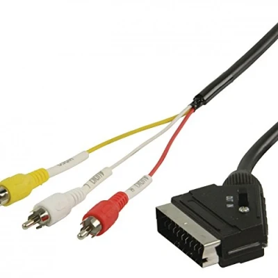 Abbildung von Valueline 2,00 m umschaltbarer Scart Stecker auf 3 x Cinch Stecker, Schwarz
