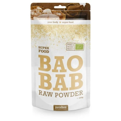 Abbildung von Baobab Bio Pulver reich an Vitaminen und Mineralstoffen. Hoher Anteil gesunden Ballaststoffen