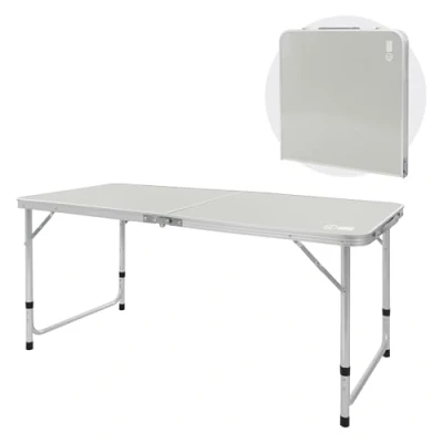 Abbildung von ECD Germany Alu Campingtisch Klapptisch, höhenverstellbar 120x60x54 70 cm, Grau, HDPE Platte, klappbar, tragbar, leicht, Falttisch mit Griff, Koffertisch Gartentisch Reisetisch Balkontisch Esstisch
