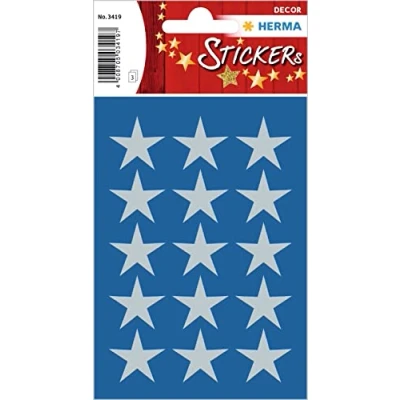 Abbildung von HERMA 3419 Aufkleber Sterne Silber groß, 45 Stück, 22 mm, Stern Sticker aus Papier, Weihnachtssticker Sternaufkleber für Weihnachten Geschenke Adventskalender Dekoration Kinder Belohnung DIY Basteln