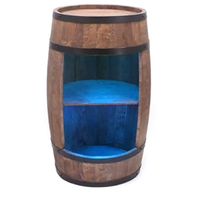 Abbildung von CREATIVE COOPER Weinregal Holz mit LED Leuchten Weinschrank Mini Bar Alkohol Schrank Mann Barschrank Fass 80cm hoch Retro deko Regal Hausbar Theke Fassbar Fassmöbel (Wenge)