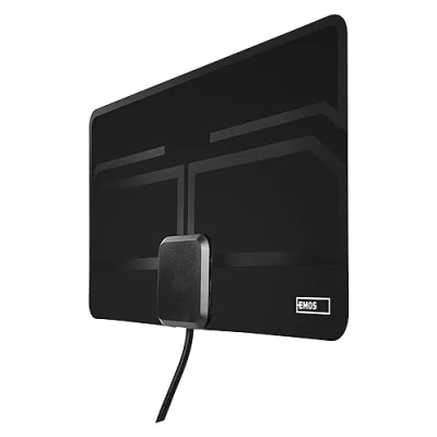 Abbildung von EMOS Flache Innenantenne J0709, aktive Zimmerantenne, Digitale TV Antenne mit Verstärker, DVB T/DVB T2 Fernsehen, DAB Radio, 3G/4G/5G/LTE Filter, Indoor Antenne, inkl. USB Ladeadapter