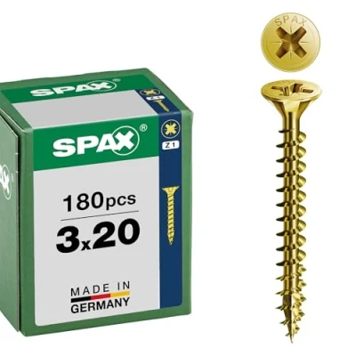 Abbildung von SPAX Universalschraube, 3,0 x 20 mm, 180 Stück, Vollgewinde, Senkkopf, Kreuzschlitz Z1, 4CUT, YELLOX 8000000286803