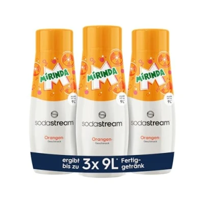 Abbildung von Sodastream Sirup 3x Mirinda 1x Flasche ergibt 9 Liter Fertiggetränk, Sekundenschnell zubereitet und immer frisch, 440 ml