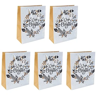 Abbildung von SIGEL QW006 große Papier Geschenktüten 5er Set gold/schwarz Weihnachten 33x26 cm &quot;Merry Christmas&quot;