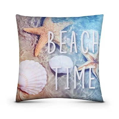 Abbildung von Outdoor Kissen (Beach Time) 45cm x 45cm, Dekokissen mit abnehmbaren Kissenbezug schmutz und wasserabweisend, Garten, Balkon, Terrasse