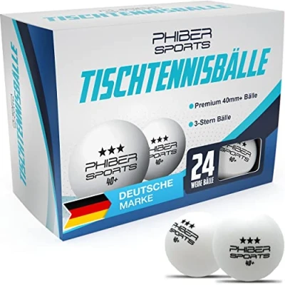 Abbildung von PHIBER SPORTS Tischtennisball Weiß 3 STERN [24 Stück] Ideal für Anfänger, Familien und Profis (Set, 24 weiße Tischtennisbälle), Nach Wettbewerbsrichtlinien produziert