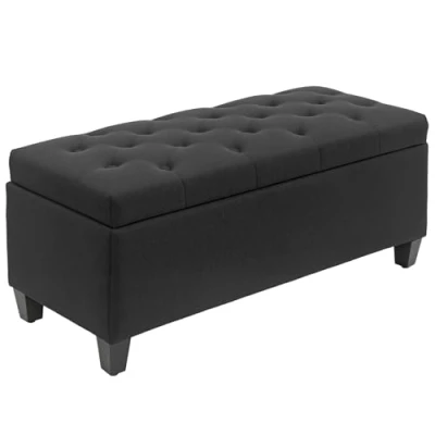 Abbildung von HOMCOM Sitzbank mit Stauraum Armlehnen, Samtartiges Polyester (Truhenbank, 1 St., Polsterbank), Polyester Gummiholz Schwarz 100 x 40 44 cm