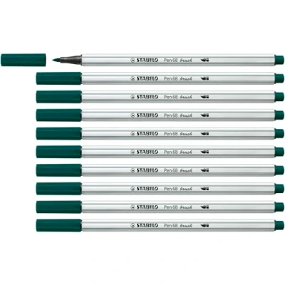 Abbildung von Premium Filzstift mit Pinselspitze für variable Strichstärken STABILO Pen 68 brush 10er Pack blaugrün