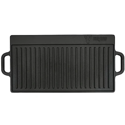 Abbildung von BBQ Toro Grillplatte Wende mit Griffen aus Gusseisen, 50 x 23, voreingebrannt