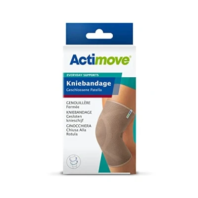 Abbildung von Actimove EVERYDAY SUPPORTS Kniebandage mit geschlossener Patella feste Kompression, robust Helix Design bei Überlastung und chronischen Knieschmerzen Beige, Extra Large