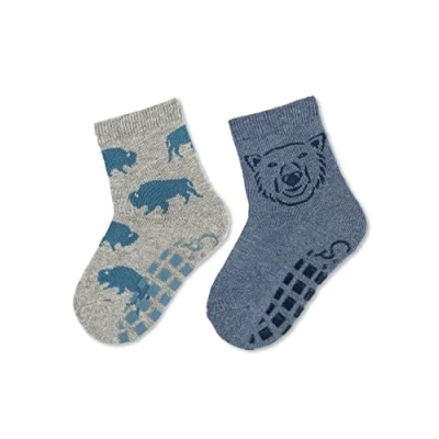 Abbildung von Sterntaler Baby Jungen Fliesen Socken Abs söckchen Doppelpack Bison und Bär, Hellgrau Meliert, 20