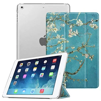 Abbildung von Fintie Hülle für iPad Air 2 (2014 Modell) / (2013 Ultradünne Superleicht Schutzhülle mit Transparenter Rückseite Abdeckung Auto Schlaf/Wach Funktion, Mandelblüten